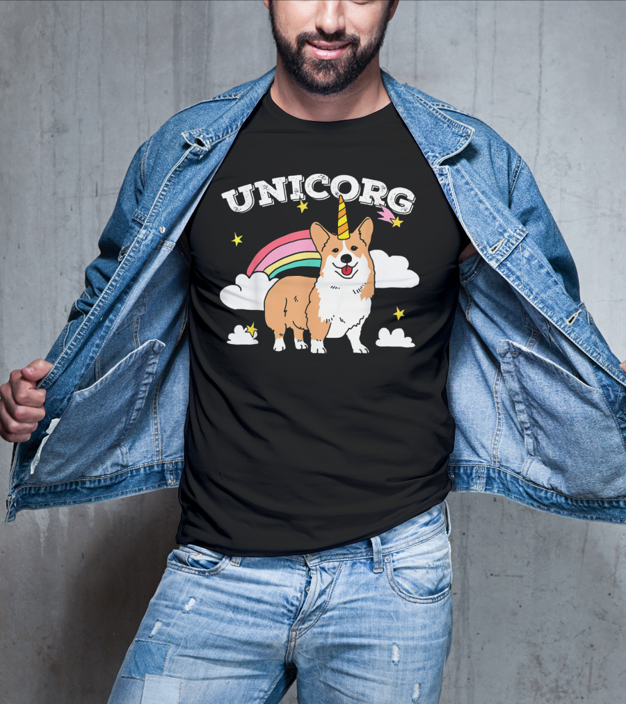 Unicorg Rainbow Unicorn Corgi With Stars And Clouds Birthday T-Shirt