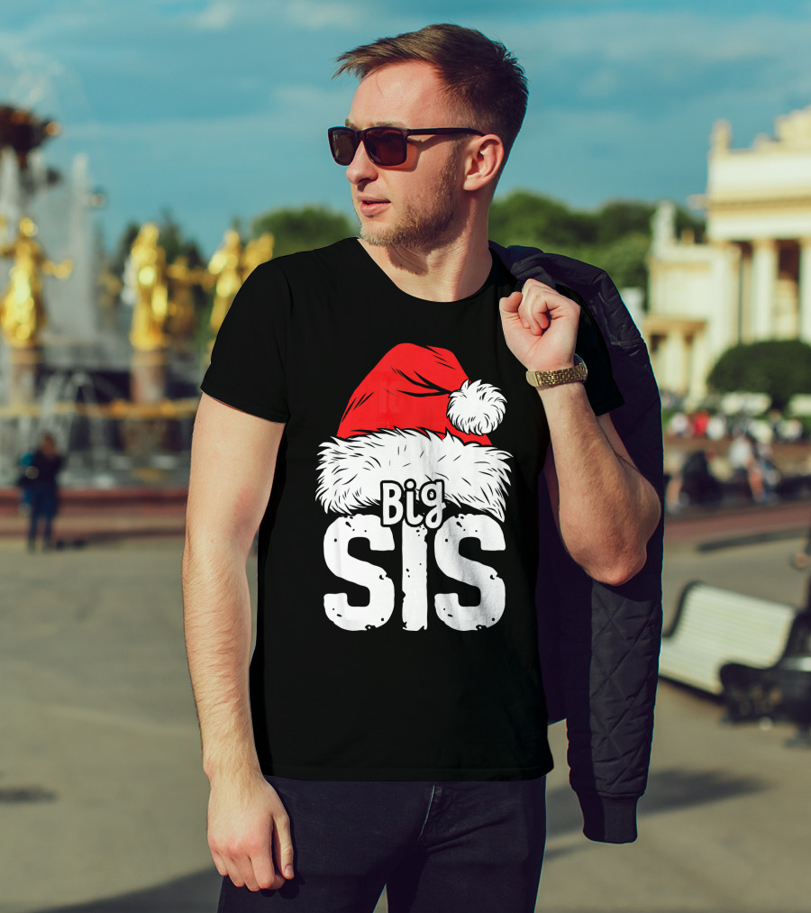 Big Sis Christmas Santa Hat Family T-Shirt
