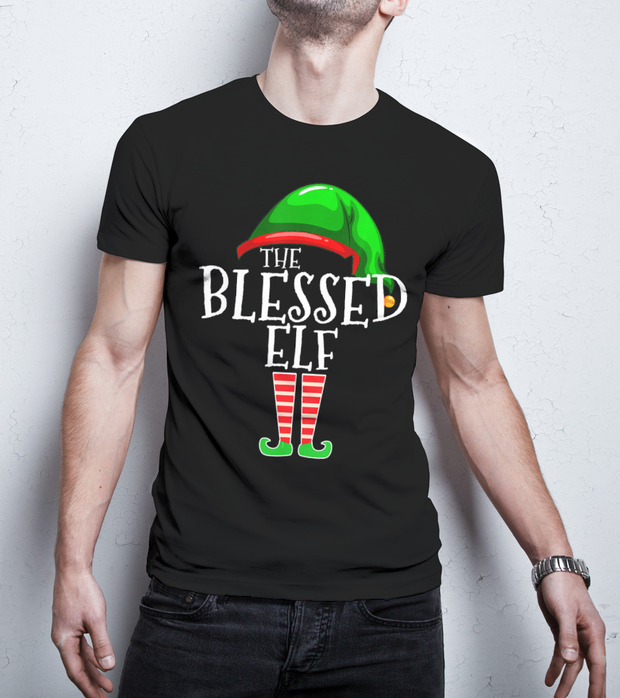 The Blessed Elf Hat And Striped Legs Christmas T-Shirt