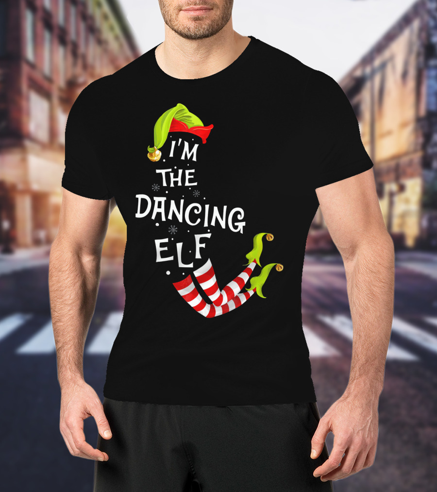 I'm The Dancing Elf Christmas Striped Stockings And Festive Hat T-Shirt