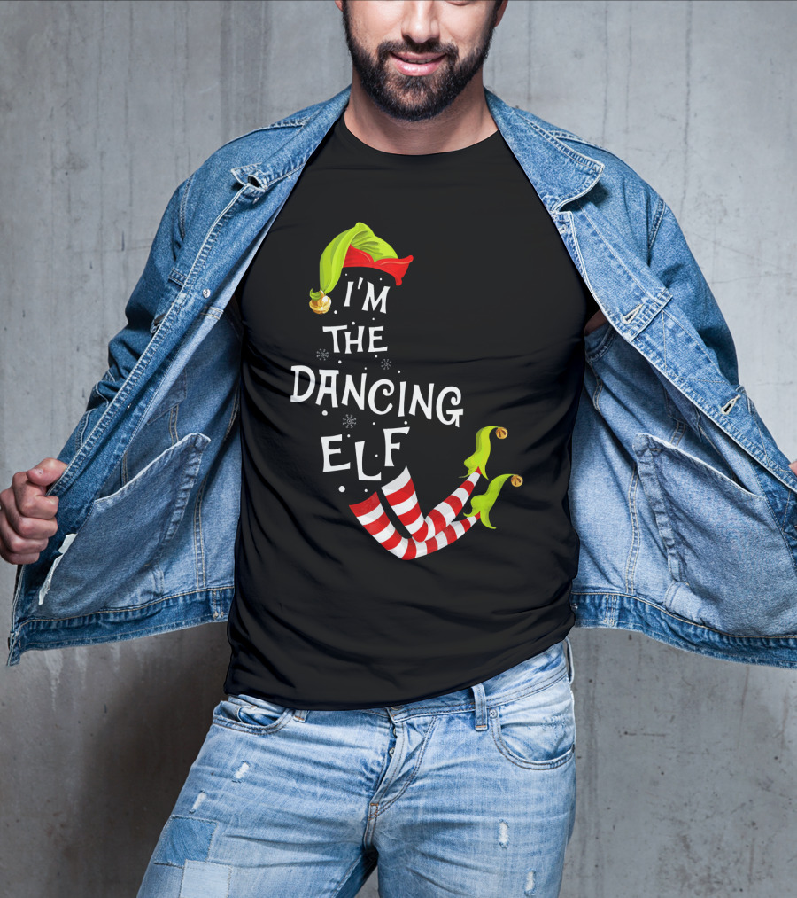 I'm The Dancing Elf Christmas Striped Stockings And Festive Hat T-Shirt