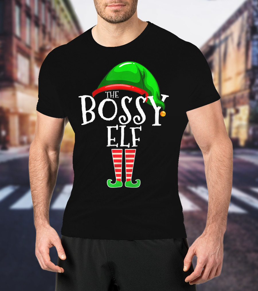 The Bossy Elf Green Hat Red Striped Legs T-Shirt