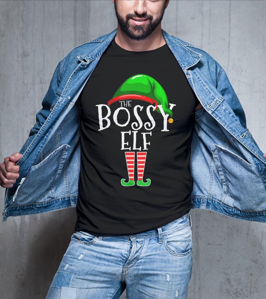 The Bossy Elf Green Hat Red Striped Legs T-Shirt