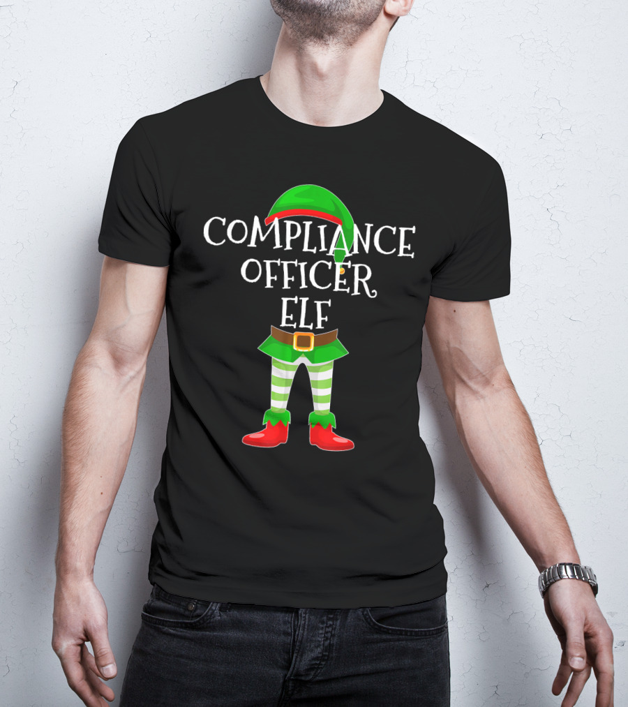 Compliance Officer Elf Christmas Outfit In Green And Red With Belt And Hat T-Shirt