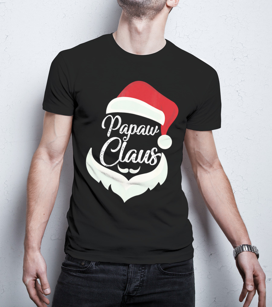 Papaw Claus Santa Hat White Beard Festive Christmas T-Shirt