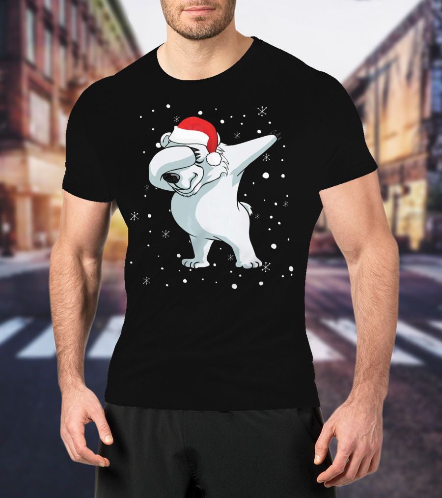 Santa Hat Dabbing Polar Bear Snowflakes T-Shirt