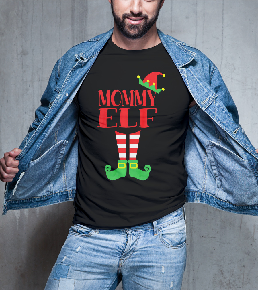 Mommy ELF Christmas Hat And Striped Socks Festive Season T-Shirt