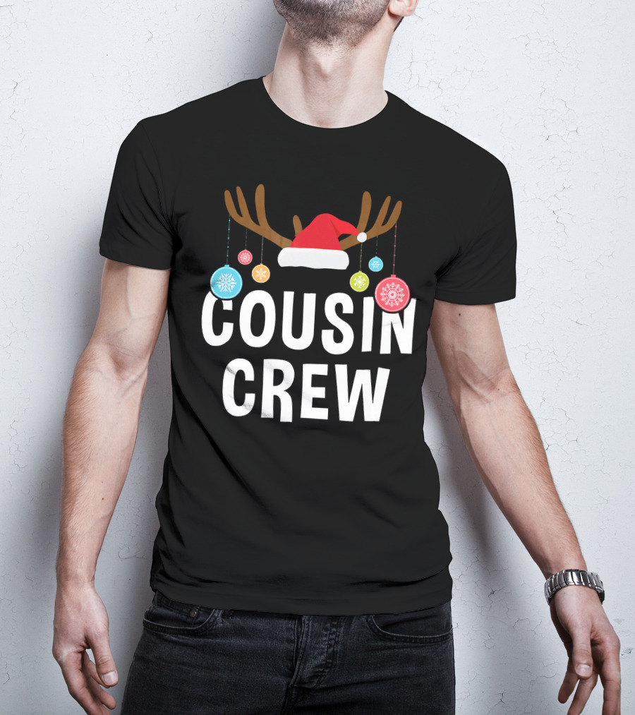 Cousin Crew Christmas PJs Reindeer Antlers Santa Hat Ornaments T-Shirt