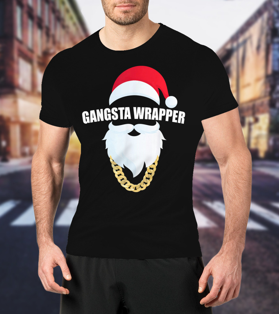 Gangsta Wrapper Santa With Gold Chain Beard And Hat T-Shirt
