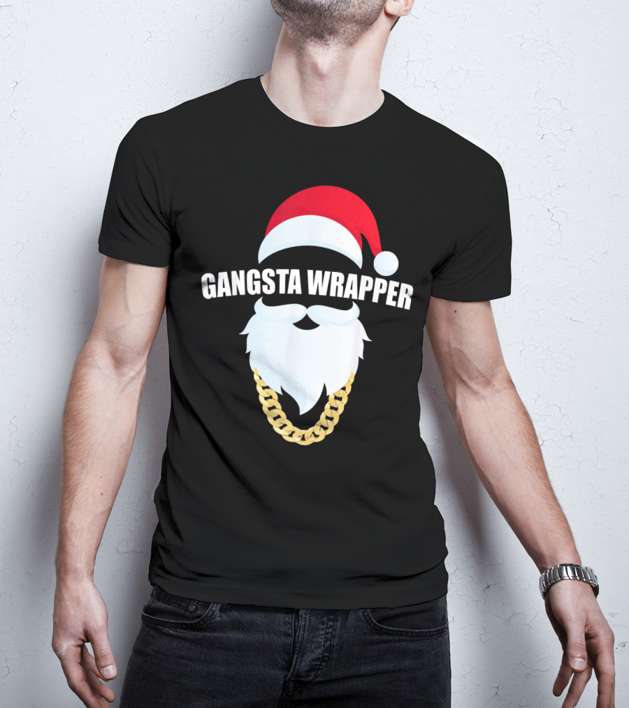 Gangsta Wrapper Santa With Gold Chain Beard And Hat T-Shirt