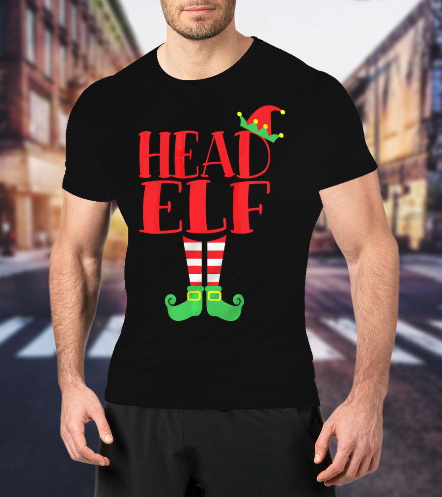 Head Elf Christmas Season Dad Hat Striped Red White Socks Green Shoes T-Shirt