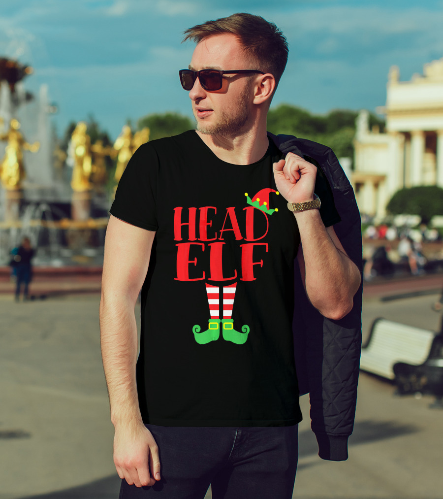 Head Elf Christmas Season Dad Hat Striped Red White Socks Green Shoes T-Shirt