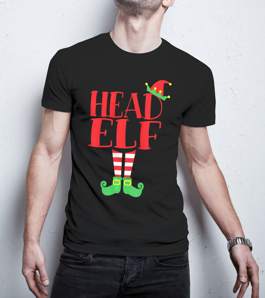 Head Elf Christmas Season Dad Hat Striped Red White Socks Green Shoes T-Shirt