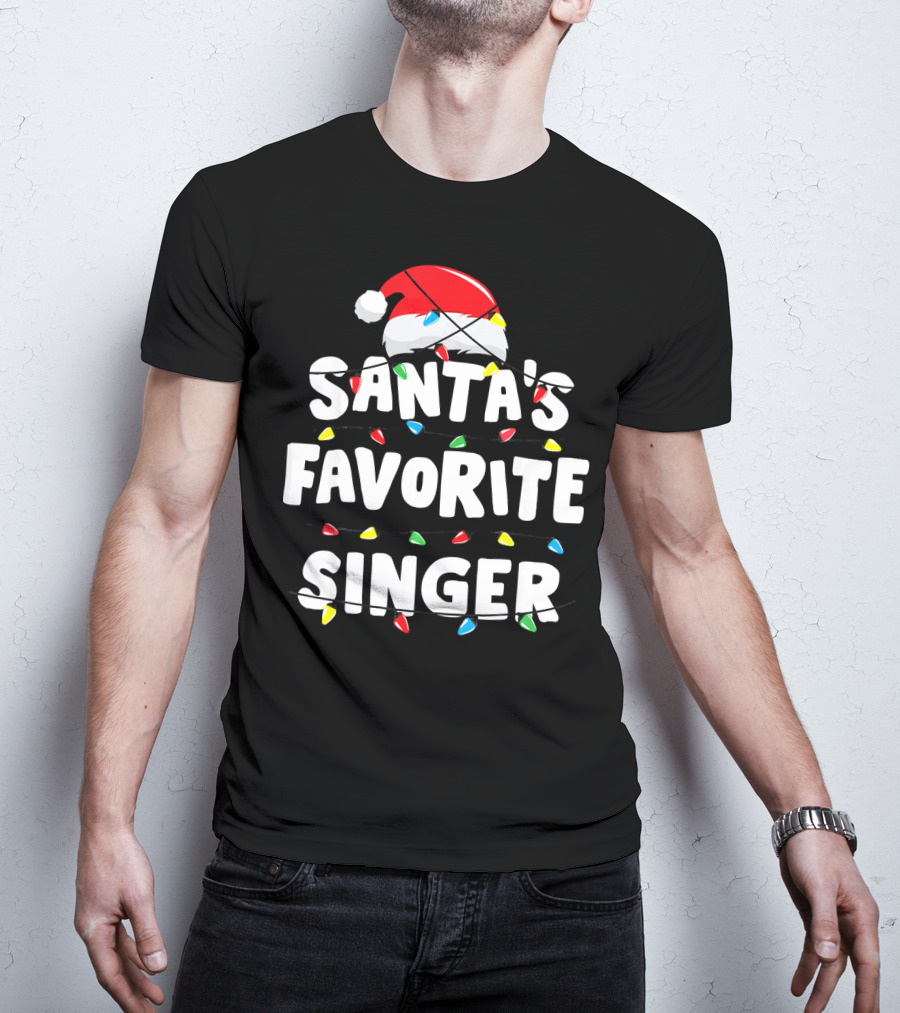 Santa's Favorite Singer Christmas Lights Santa Hat T-Shirt