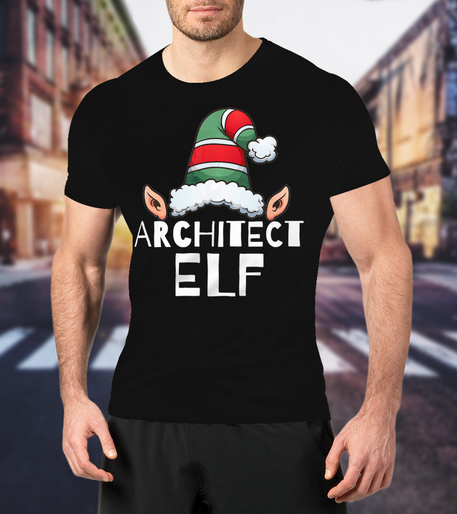 Architect Elf Funny Christmas Holidays Striped Hat T-Shirt