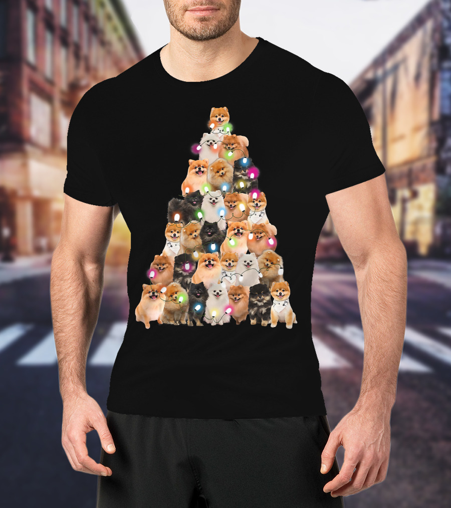 Holiday Cheer Pomeranian Christmas Tree Of Festive Pups T-Shirt