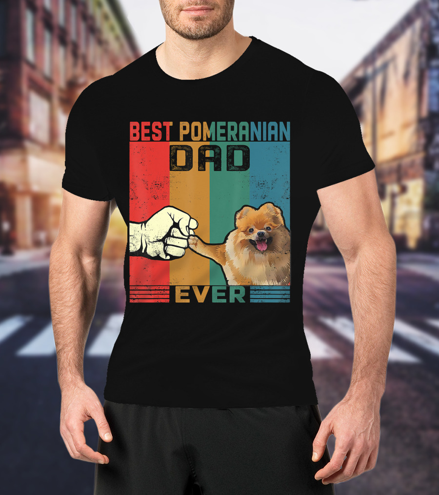 Best Pomeranian Dad Ever Vintage Fist Bump T-Shirt