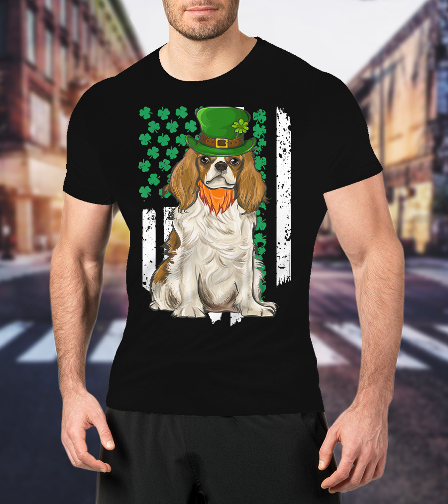 King Charles Spaniel St Patricks Day Irish Dog With Green Hat And Shamrocks T-Shirt