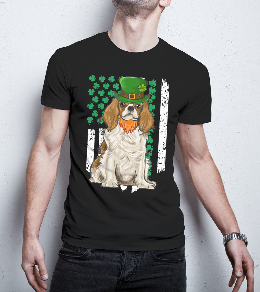King Charles Spaniel St Patricks Day Irish Dog With Green Hat And Shamrocks T-Shirt