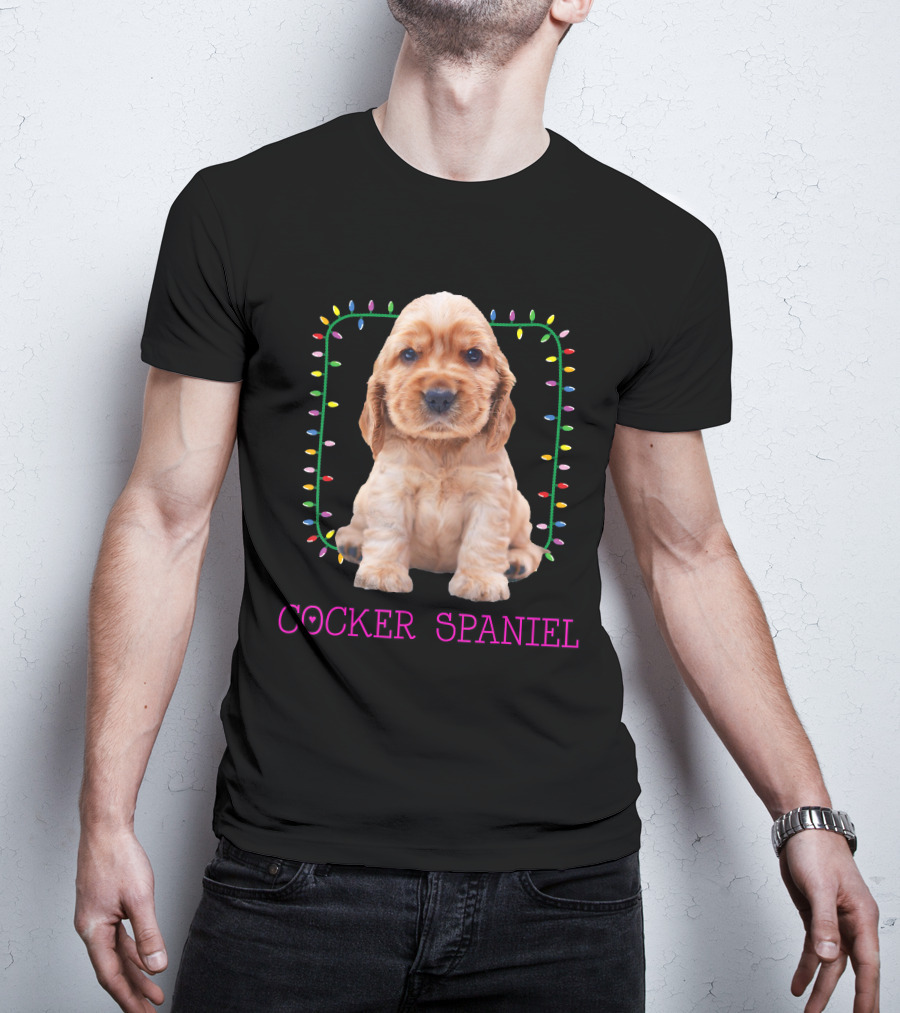 Cocker Spaniel Cute Pup With Christmas Lights T-Shirt