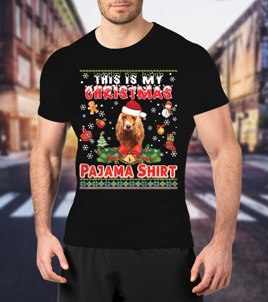 This Is My Christmas Pajama Shirt Dog Santa Hat Gingerbread Snowman Ornaments T-Shirt