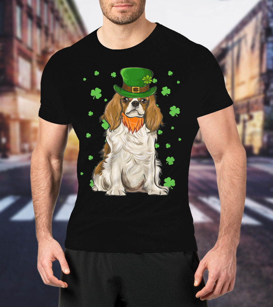 St Patricks Day Cavalier King Charles Spaniel Green Hat Clover T-Shirt