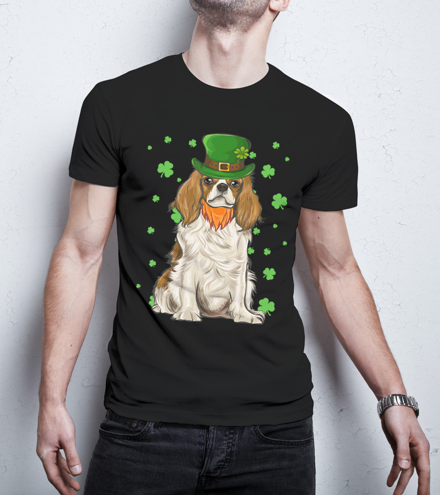 St Patricks Day Cavalier King Charles Spaniel Green Hat Clover T-Shirt