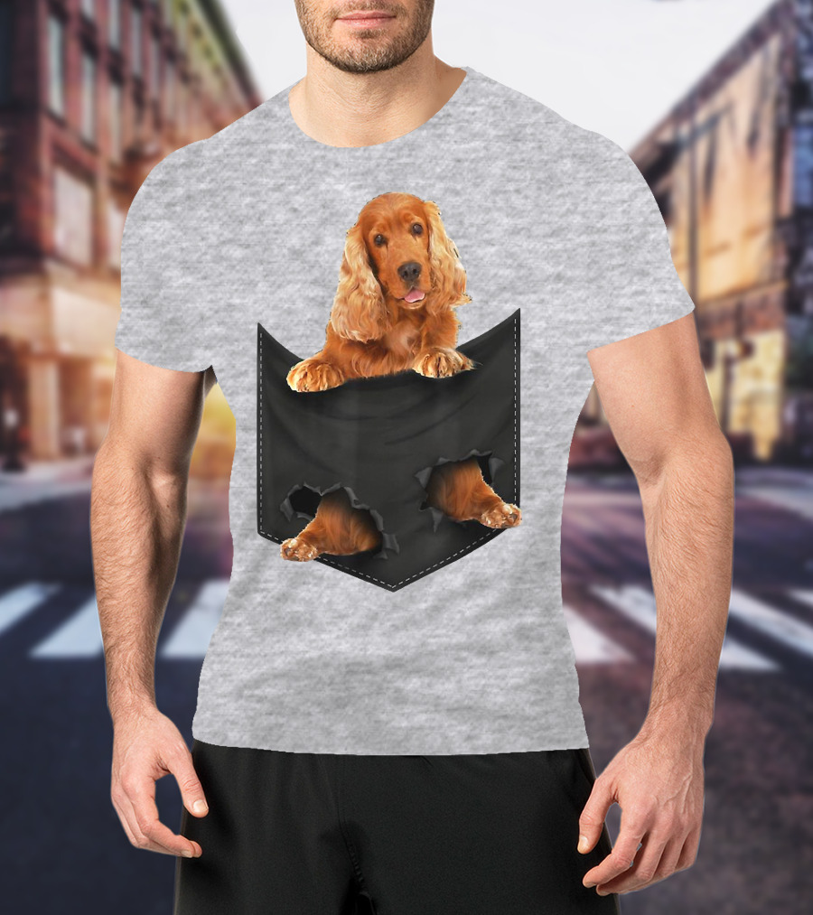 Pocket Sized Charm Red English Cocker Spaniel Peeking Out T-Shirt