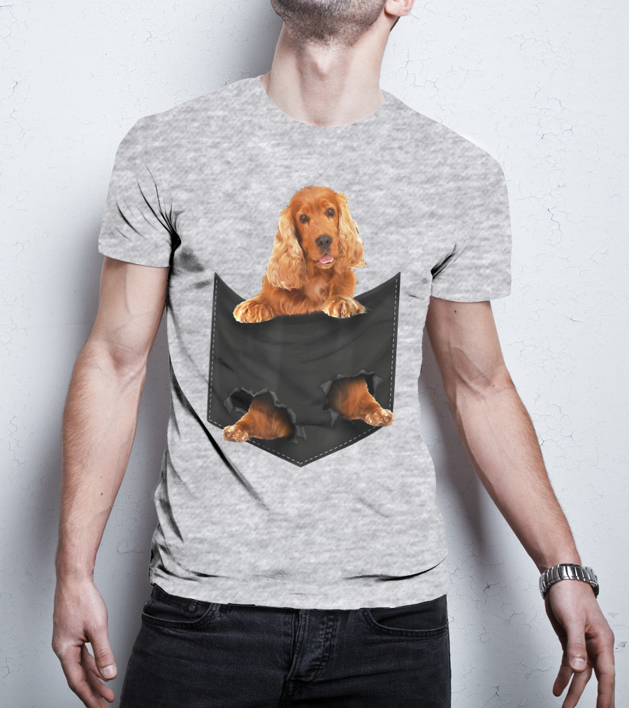 Pocket Sized Charm Red English Cocker Spaniel Peeking Out T-Shirt