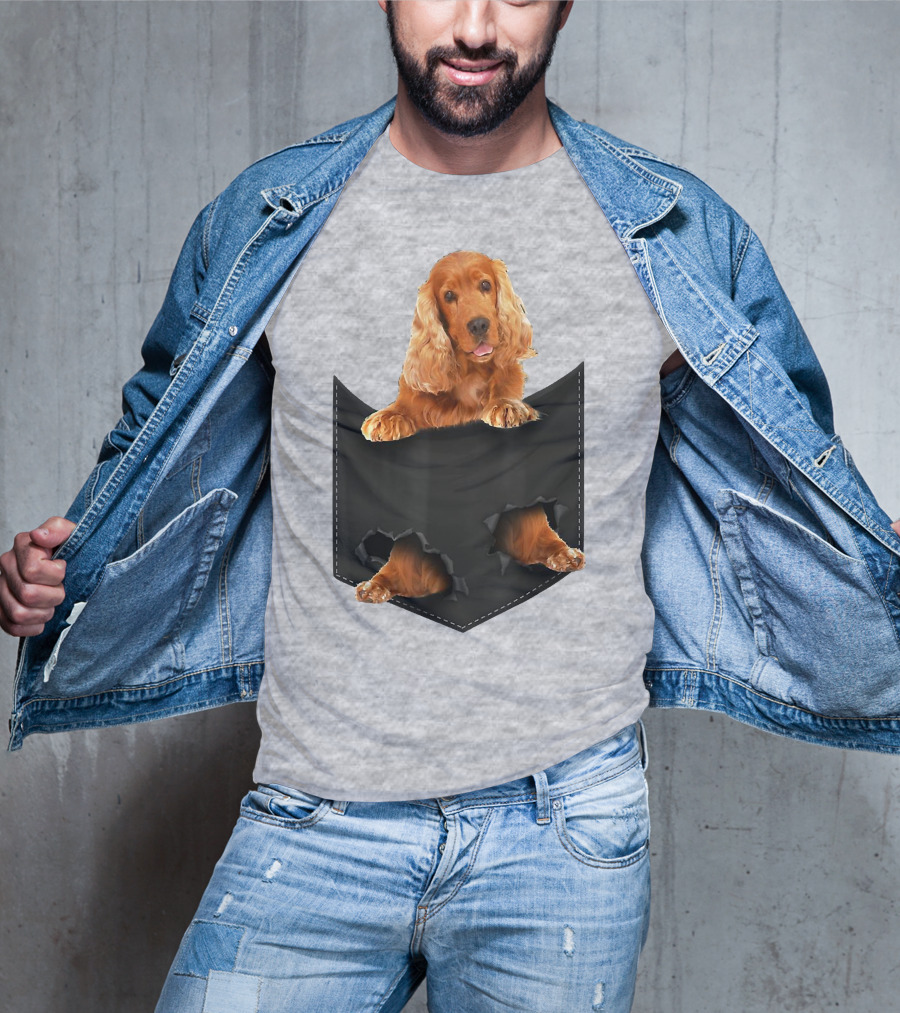 Pocket Sized Charm Red English Cocker Spaniel Peeking Out T-Shirt