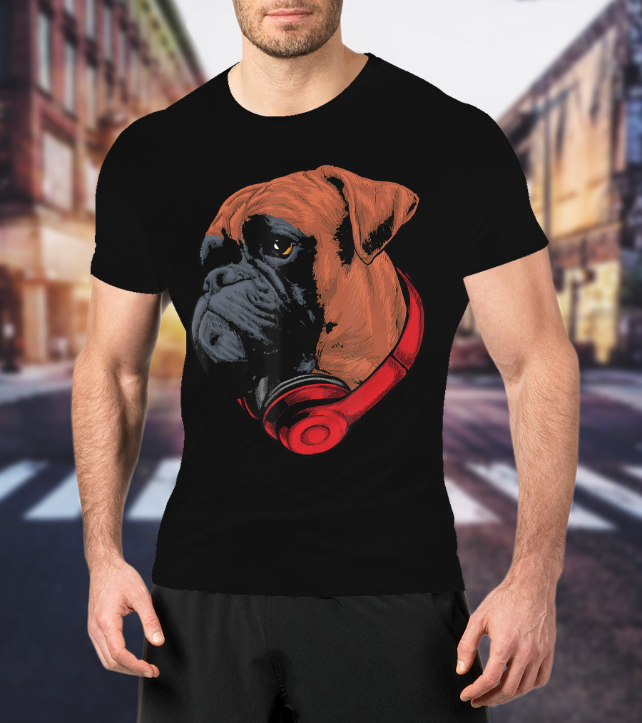Boxer Dog With Red Headphones Cool Gaming T-Shirt