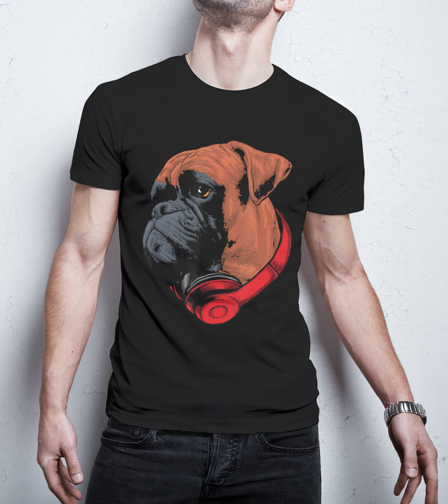 Boxer Dog With Red Headphones Cool Gaming T-Shirt