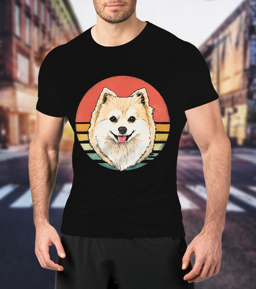 Retro Vintage Pomeranian Dog Breed Sunset Stripes T-Shirt