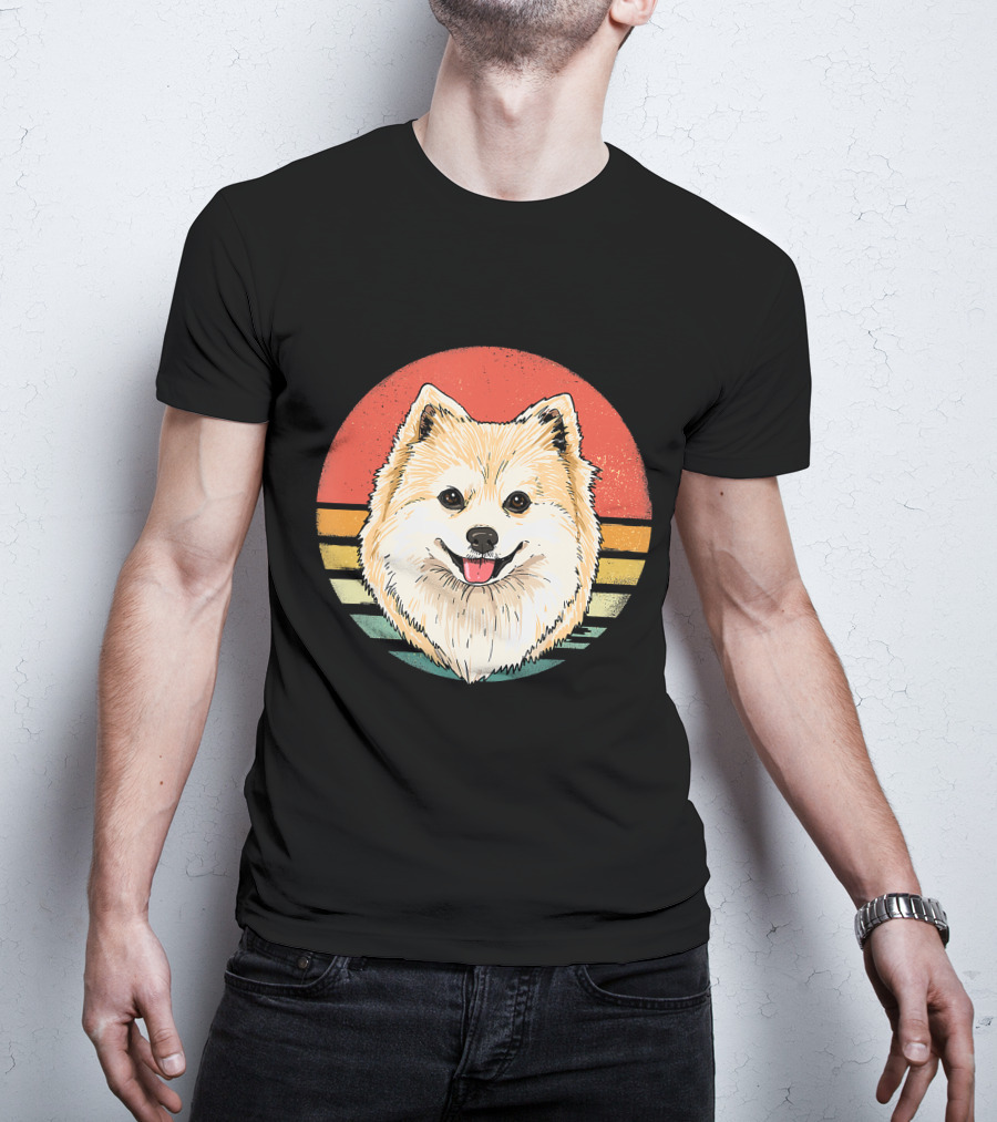 Retro Vintage Pomeranian Dog Breed Sunset Stripes T-Shirt