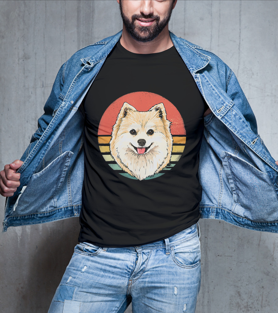Retro Vintage Pomeranian Dog Breed Sunset Stripes T-Shirt