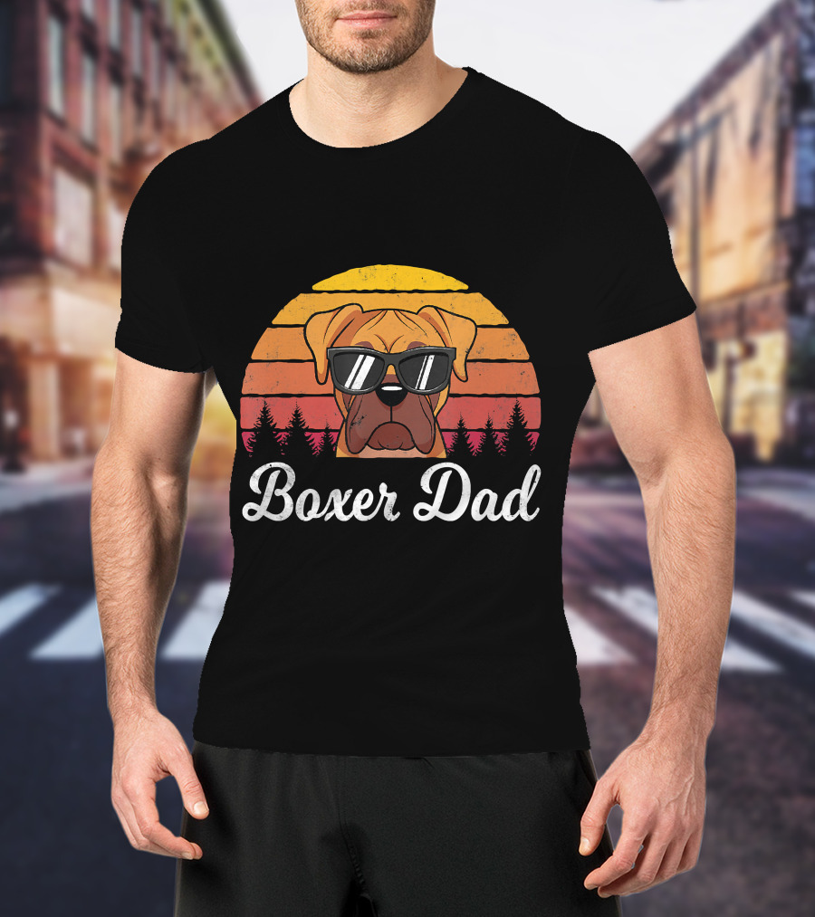 Retro Vintage Boxer Dad Funny Dogs Lover T-Shirt