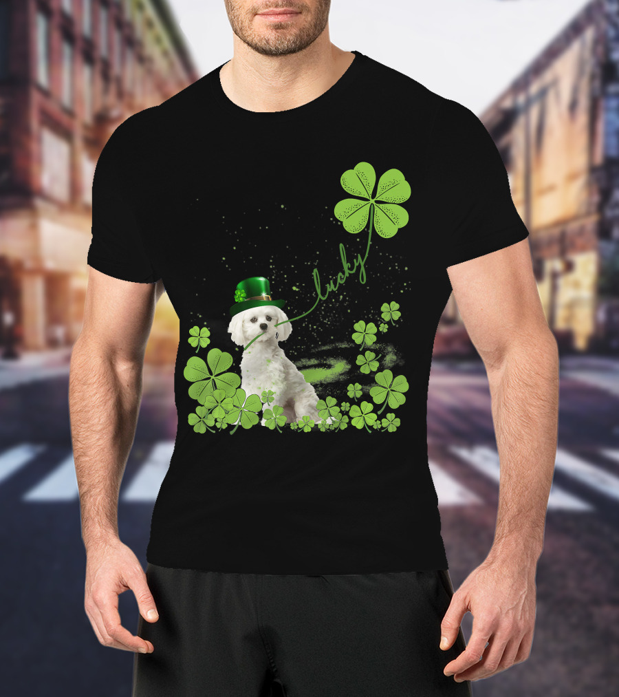 Lucky Shamrock Maltese Dog St Patrick's Day T-Shirt