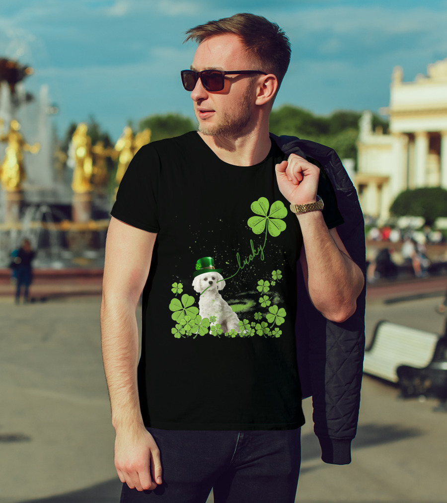 Lucky Shamrock Maltese Dog St Patrick's Day T-Shirt