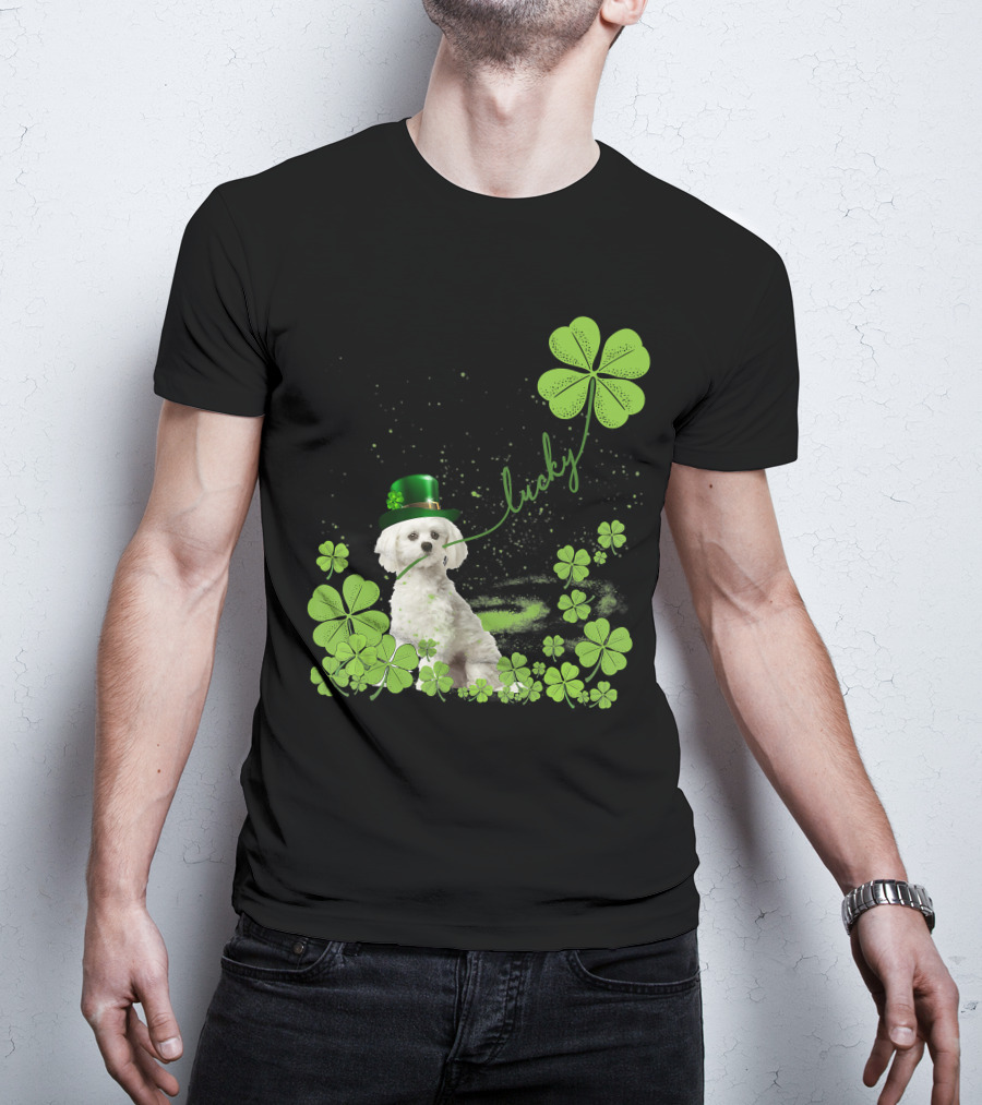 Lucky Shamrock Maltese Dog St Patrick's Day T-Shirt