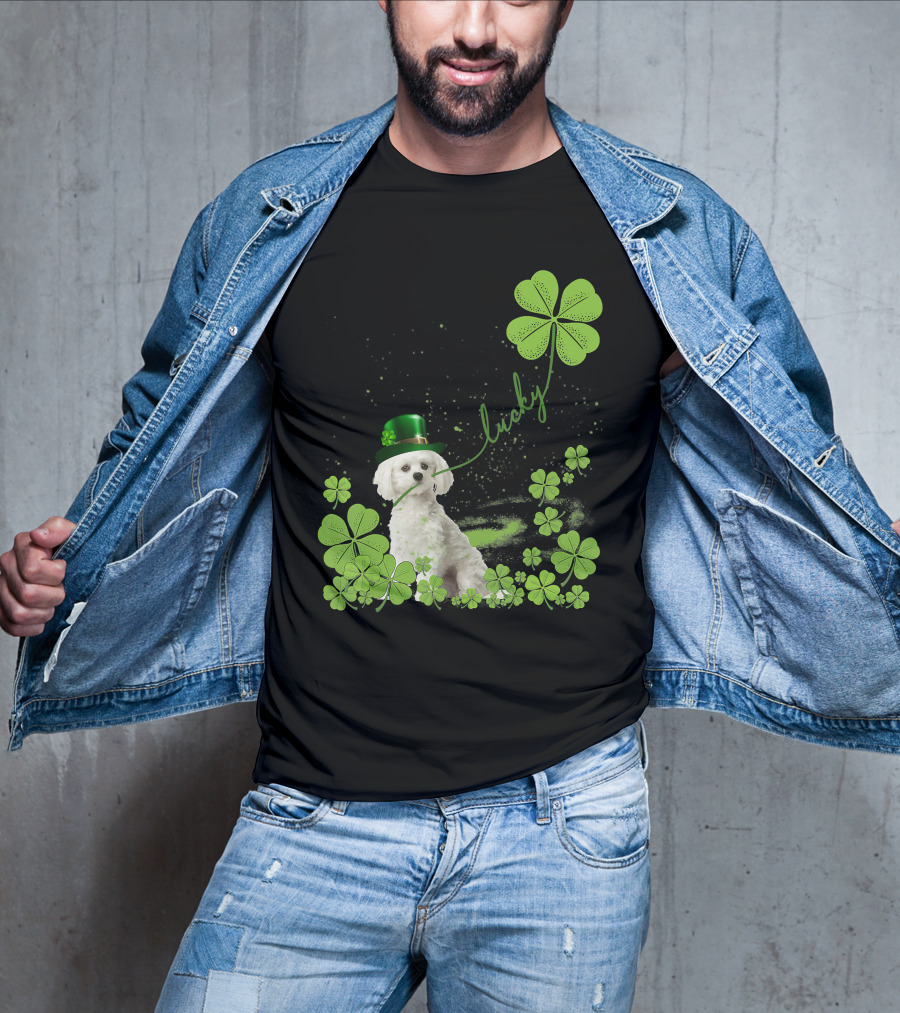 Lucky Shamrock Maltese Dog St Patrick's Day T-Shirt