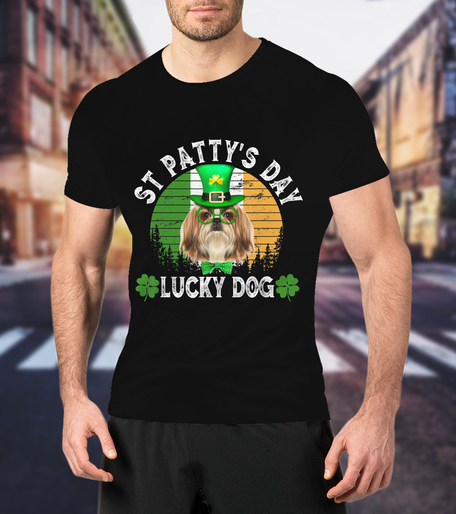St Patty's Day Lucky Dog Shih Tzu Shamrock T-Shirt