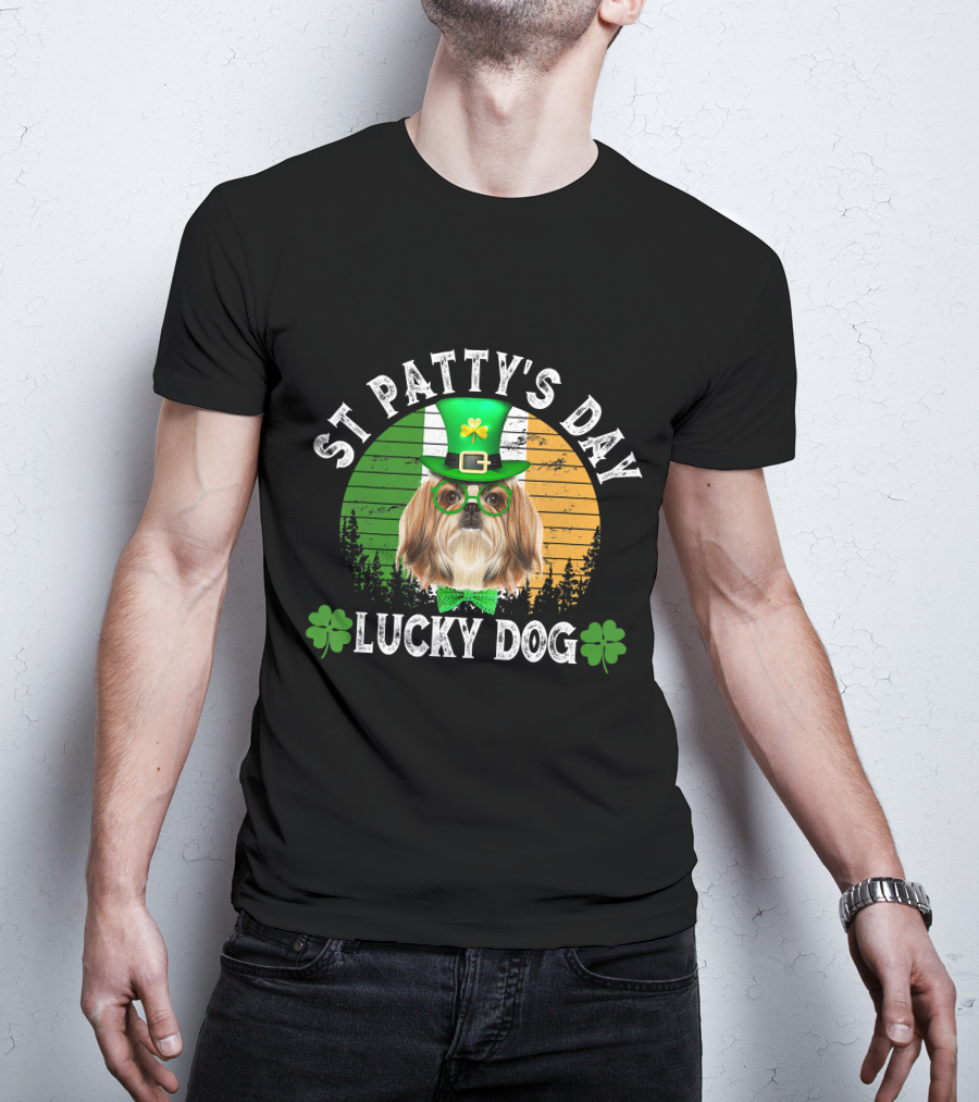 St Patty's Day Lucky Dog Shih Tzu Shamrock T-Shirt
