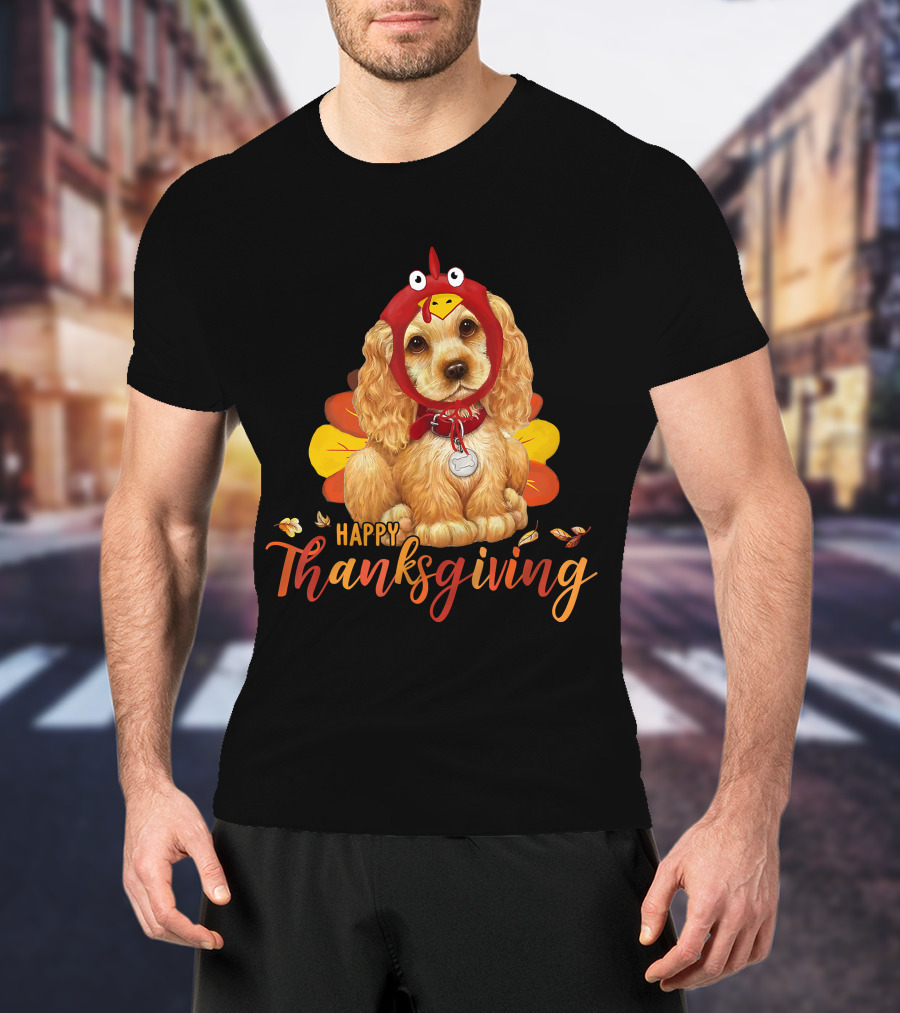 Cocker Spaniel In Turkey Costume Happy Thanksgiving T-Shirt