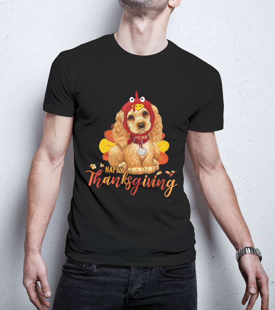 Cocker Spaniel In Turkey Costume Happy Thanksgiving T-Shirt