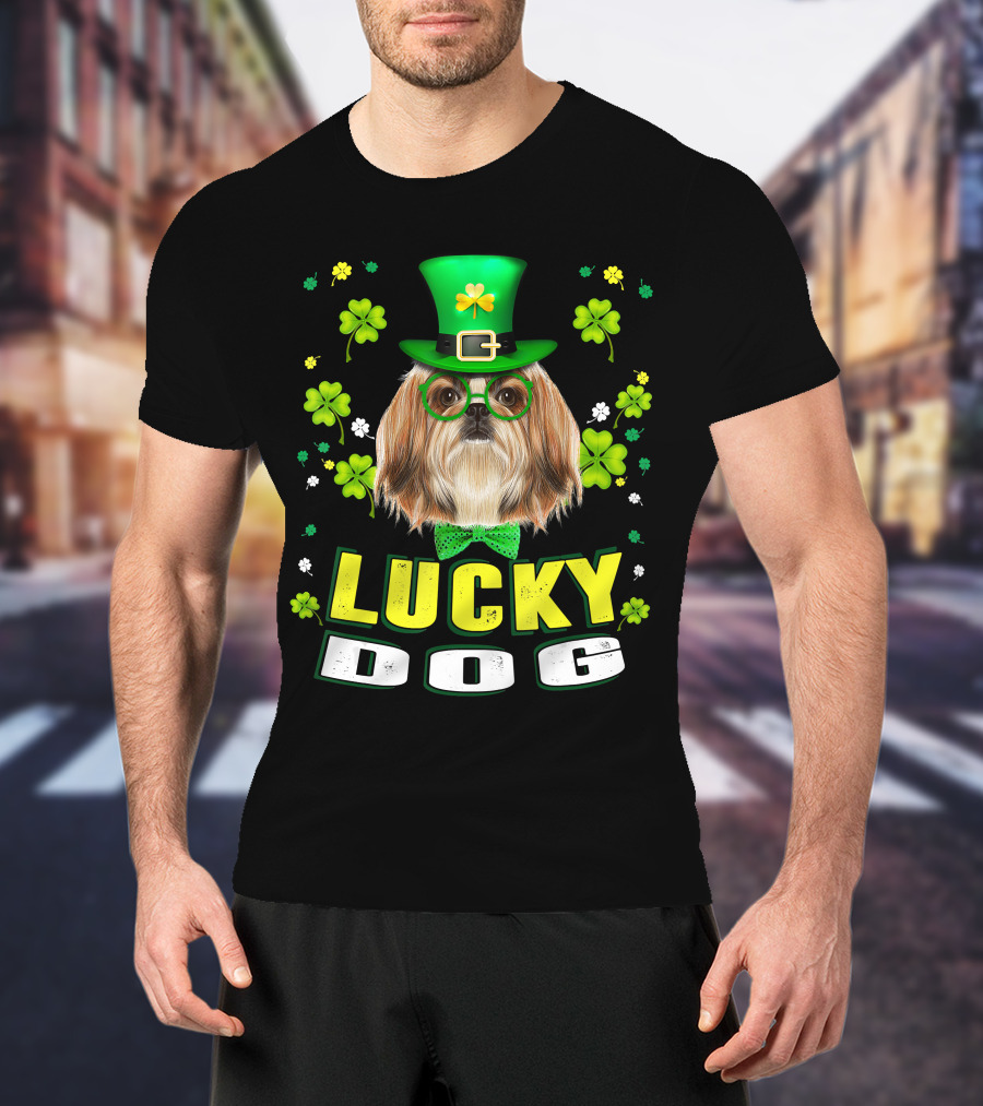 Lucky Dog Shih Tzu Leprechaun Shamrock Festive Green Hat T-Shirt