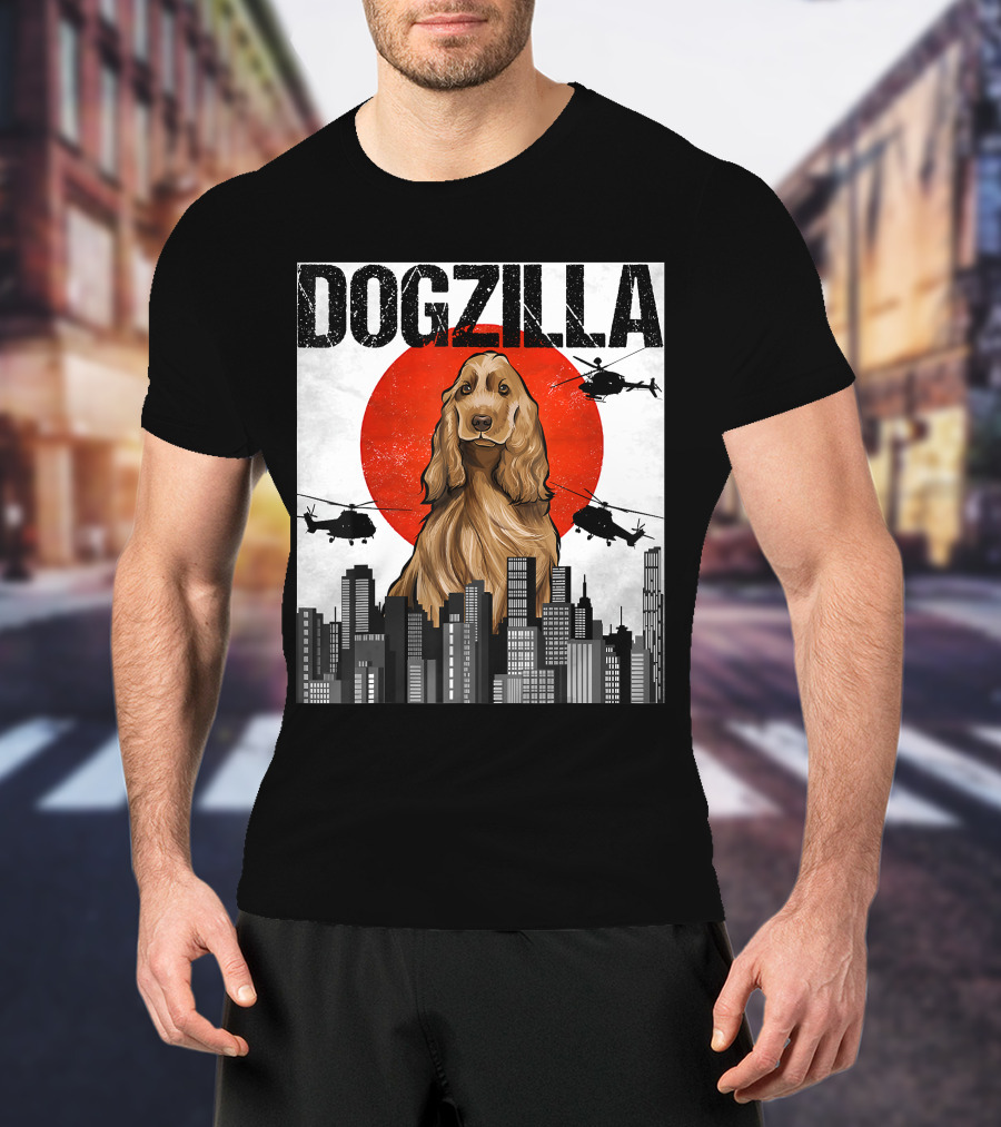 Dogzilla Vintage Japanese Cityscape With English Cocker Spaniel T-Shirt