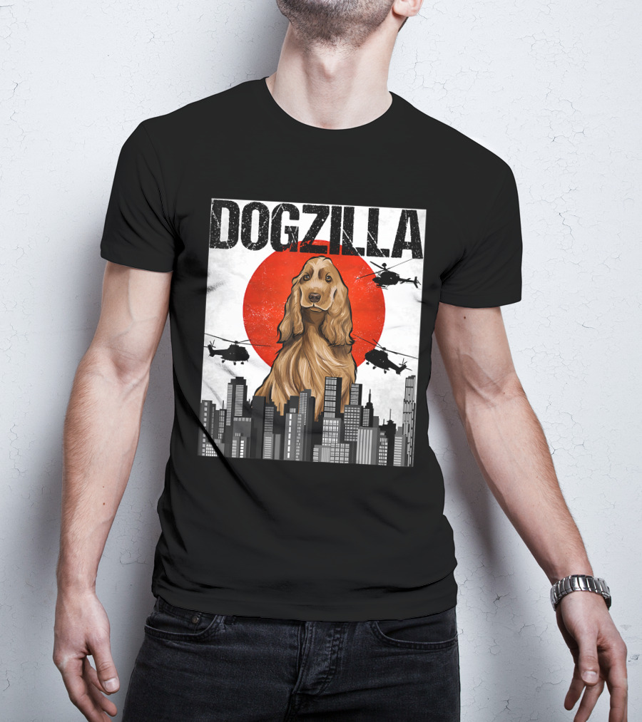 Dogzilla Vintage Japanese Cityscape With English Cocker Spaniel T-Shirt