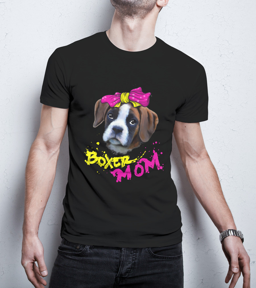 Boxer Mom Dog With Pink Bow T-Shirt