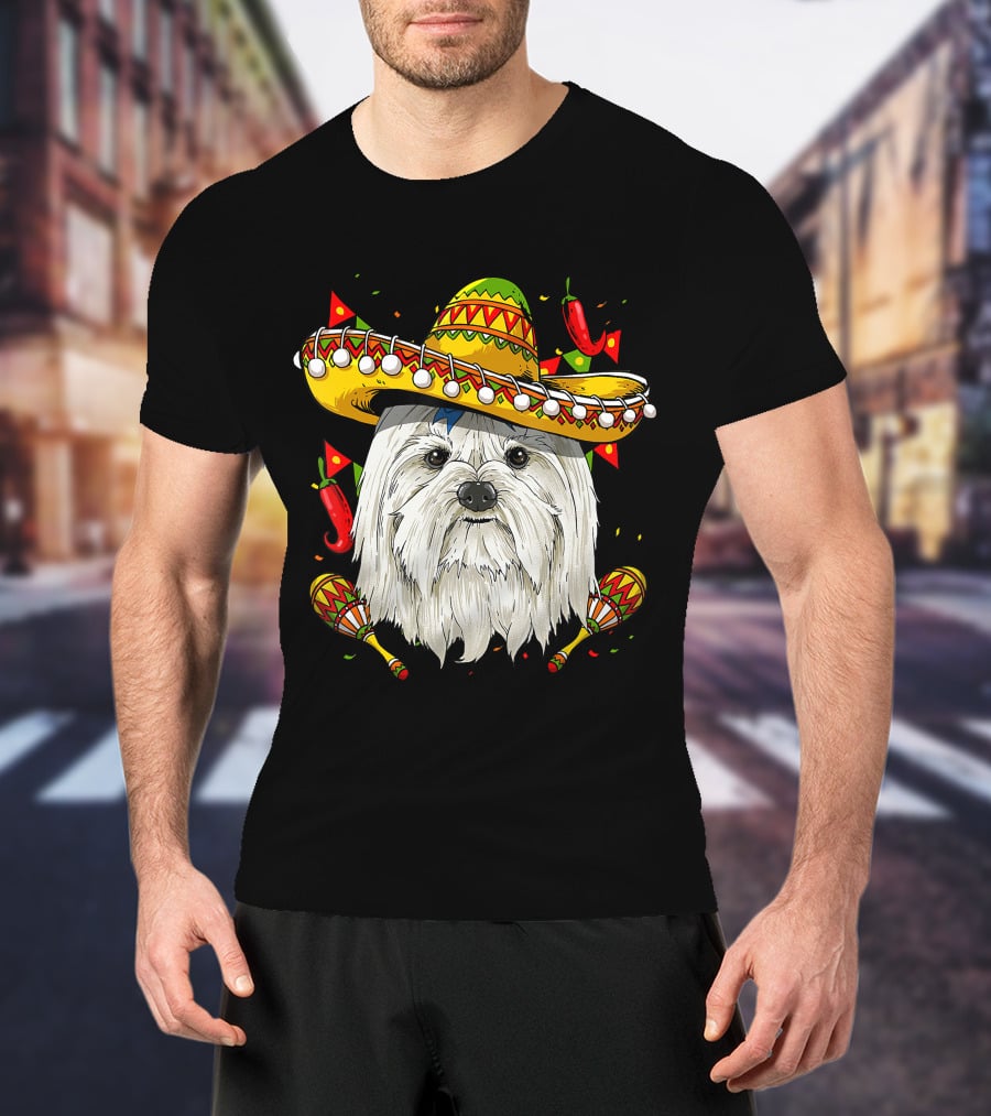 Cinco De Mayo Maltese Sombrero Maracas Peppers T-Shirt