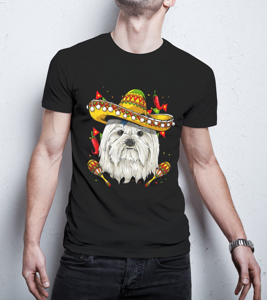 Cinco De Mayo Maltese Sombrero Maracas Peppers T-Shirt